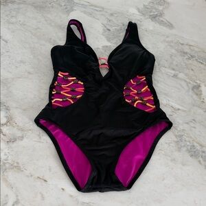 BECCA Black and Pink One Piece Swimsuit